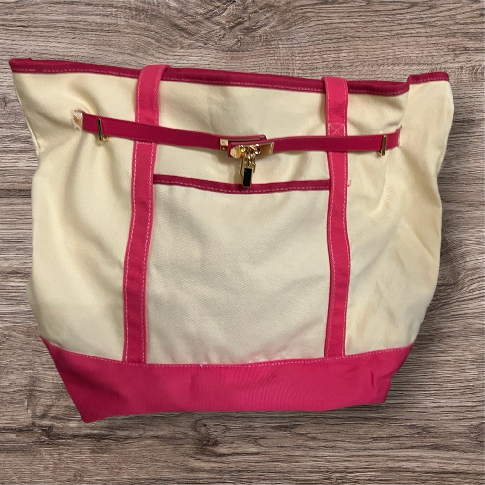 Stylish Cream and Pink Women's Tote Bag / Boat Tote